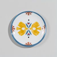 plato de postre de gres con pajaros multicolor
