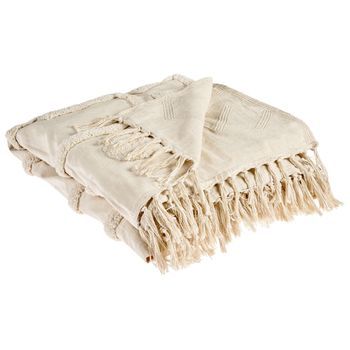 Manta De Algodón Moqueta Con Borlas Estilo Boho Manta De Cama 190 X 190 Cm Beige Chack
