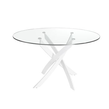 Mesa comedor redonda cristal templado y acero blanco