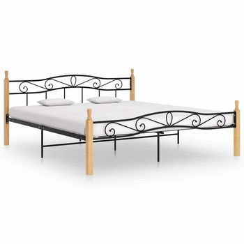 Estructura Cama Sin Colchón Metal Madera Roble Negro 200x200 Cm Vidaxl