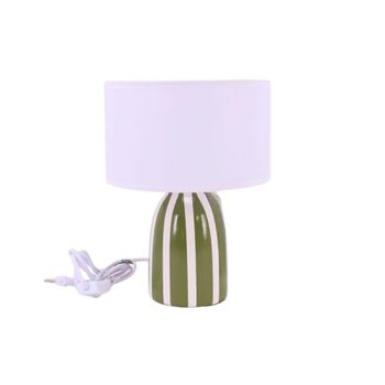 Lámpara de mesa de terracota con rayas verdes y blancas