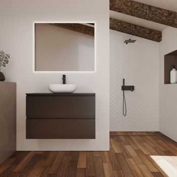 Conjunto De Baño Kaji | 100 Cm Negro | Dos Cajones | Lavabo Sobre Encimera | Mueble Montado | No Incluye Espejo | Alday
