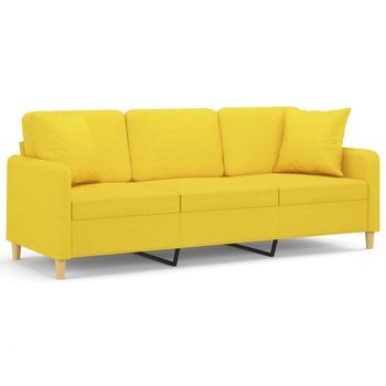 Sofá De 3 Plazas Con Cojines Tela Amarillo Claro 180 Cm