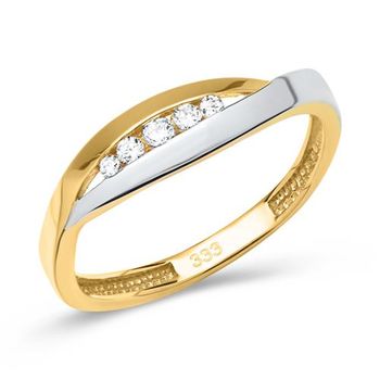 Anillo de oro amarillo y blanco con circonitas