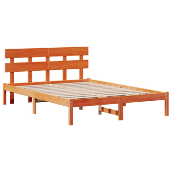 Cama Matrimonial | Cama Doble | Estructura De Cama Con Cabecero Marrón Encerado 140x200 Cm Madera Sólida De Pino Cfw20527