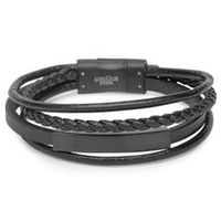 pulsera de cuero de imitacion grabable 4 tiras negro