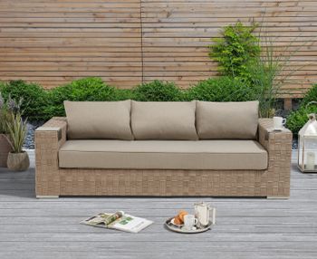 Cardinal Taupe and Brown Rattan Wicker 3 Seater Garden Sofa