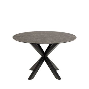 Mesa de comedor redonda de 4 plazas en cerámica y metal - negro