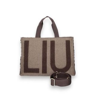 Liu Jo para mujer. 2F6037-T0300 Bolso tote grande de tela a cuadros marrón (OSFA), Casual, Poliéster