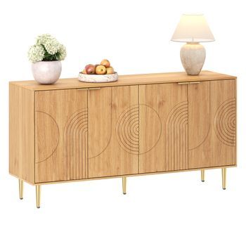 Aparador Moderno - Mueble De Almacenamiento Para Salón - Mdf - Natural (140x40x72cm)