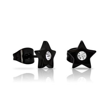 Pendientes de acero negro estrella con circonita