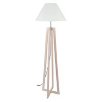 lampara de pie cuadrupedo madera natural metal pantalla blanco