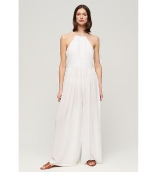 Superdry para mujer. W8011439A Mono bordado blanco (M), Casual, Viscosa, Sin mangas / Tirantes