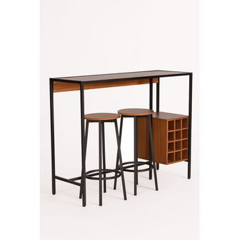 Set Bar Mesa Alta C/botellero + 2 Taburetes Anvin De Madera 100*124*44 Cm - Negro
