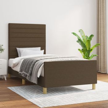 Cama Individual | Cama De Adulto | Estructura De Cama Sin Colchón Tela Marrón Oscuro 90x200 Cm Cfw341060