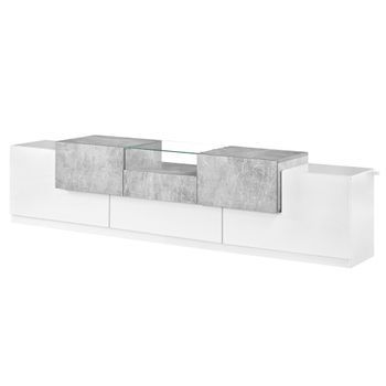 Mueble De Tv De 200 Cm Blanco Brillante Con Puertas Y Estante De Cristal