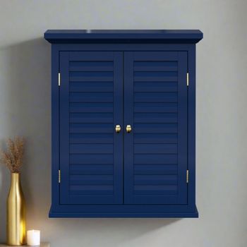 Armario de pared para baño de mdf azul con 2 puertas
