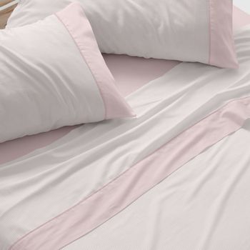 Juego De Sábanas 50% Algodón 50% Poliéster Diseño Rayitas 150 X 190/200 Cm - Coral - Burrito Blanco