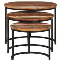 3 uds mesas apilables  mesita auxiliar  mesa de cafe 3 uds mesa maciza reciclada