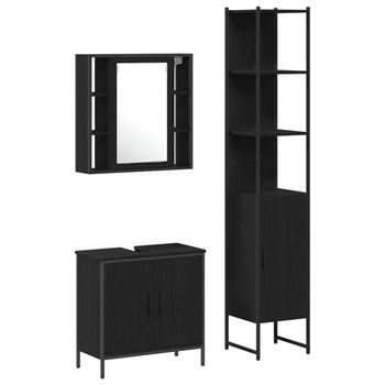 Piezas De Tocador De Baño 3 Piezas Negro Madera Contrachapada