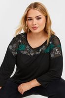 yours top negro y verde con panel floral con lentejuelas mujer curvy y tallas grandes yours