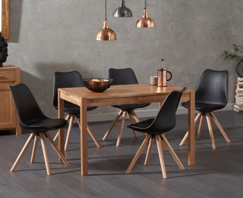 Oxford 120cm Solid Oak Dining Table with Oscar Faux Leather Round Leg Chairs
