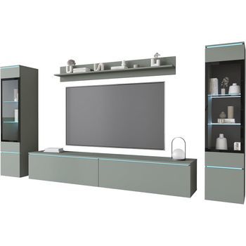 Conjunto De Muebles De Salón Vera Ii, Juego De Muebles De Salón, Mueble De Televisión, Sin Iluminación Led, Color Verde Niebla