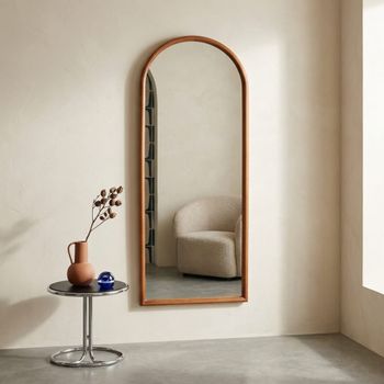 Espejo arco de madera de pino decorativo de pared, nogal