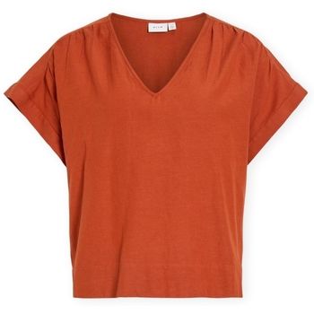 Vila Blusa Top Prisilla V-Neck - Burnt Brick para mujer