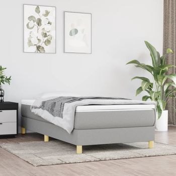 Cama Individual | Cama Para Adultos | Estructura De Cama Box Spring Tela Gris Claro 90x190 Cm Cfw385719