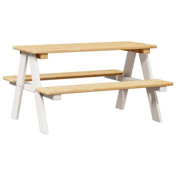 Mesa Infantil Con Bancos Irun Madera Maciza Blanca 90x79,5x50cm