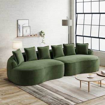 Sofá Modular 4 Plazas Verde Chenilla Extra Grande Profundo Sin Montaje Cojines Incluido Moderno Salón Cómodo Espuma Sin Marco