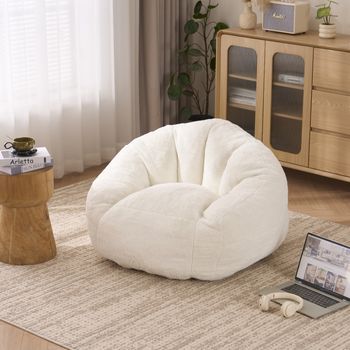 Sillón Puf Grande Crema De 98 × 98 × 60 Cm Con Espuma De Alta Densidad