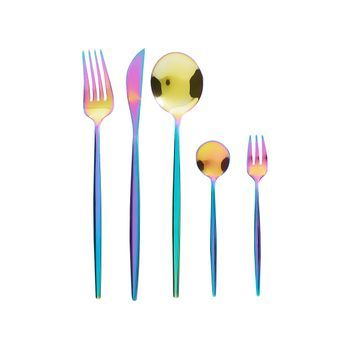 Cubertería Moderna Conjunto 30 Cubiertos Para 6 Personas Cuchillo Tenedor Cuchara Cucharilla Tenedor Para Postre Acero Inoxidable Multicolor Rigatoni