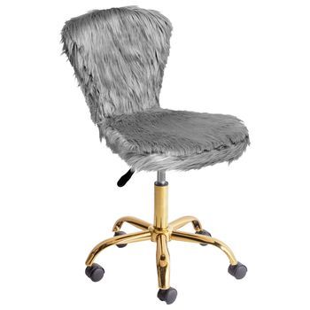 Silla De Oficina Giratoria Elegante Altura Ajustable De Pelo Sintético Gris Margate