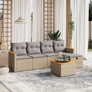 Conjunto De Sofás Jardín Con Cojines Beige Mezcla 6 Uds | Mueble Jardin Mesa Y Sillas Ratán Pe Cfw455611