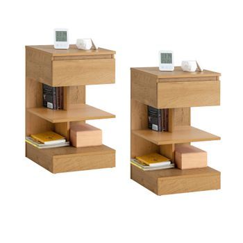 Set De 2 Mesitas De Noche Con 1 Cajón Y 2 Estantes Mesa Auxiliar Para Salón Comedor 39 X 39 X 65 Cm Fbt49-nx2 Sobuy Es