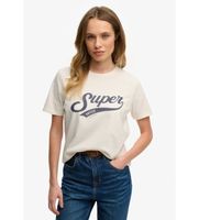 superdry para mujer w1011869a camiseta varsity script blanco crema m casual algodon manga corta