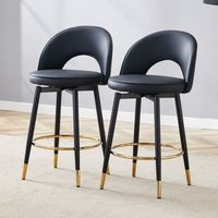 pack de 2 taburetes de bar - mueble de cocina - metal y pu - negro y dorado 44x44x915cm