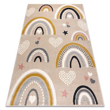 Alfombra Kiddo 6109 Crema / Blanco, Arcoíris, Corazones Para Niños,  240x330 Cm