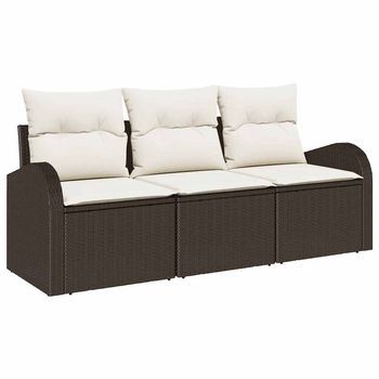 Conjunto De Sofá De Jardín 3 Piezas | Mueble De Jardín Marrón Y Blanco Poliratán