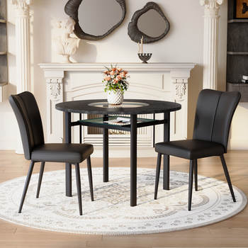 Conjunto De Mesa Y 2 Sillas - Mueble De Comedor - Mdf, Vidrio Y Metal - Negro (100x100cm)