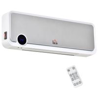 homcom calefactor bano de pared 1000w2000w con mando a distancia pantalla led temporizador 12h termostato blanco   aosom espana