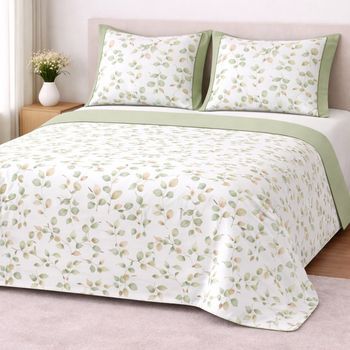Juego De Sábanas 160 Hilos Percal Lilya Verde Cama 180cm Donegal Collections