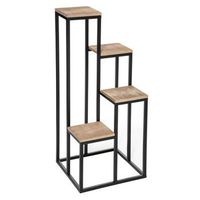 soporte para plantas con 4 bandejas de metal y pino h88cm