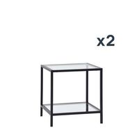 pack 2 mesitas de noche en cristal con pata negra klast home 50 x 55 cm - transparente