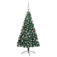 medio arbol de navidad con luces y bolas verde 240 cm vidaxl