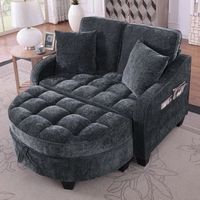 sofa cama con taburete - mueble de salon - madera de eucalipto - negro 132x129x93cm