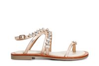 sandalias de dedo al tobillo con encaje en piel laminada y strass rose gold 38