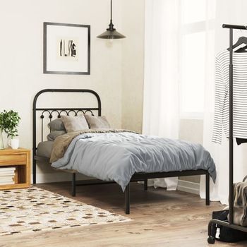 Vidaxl Estructura Cama Sin Colchón Con Cabecero Metal Negro 75x190 Cm